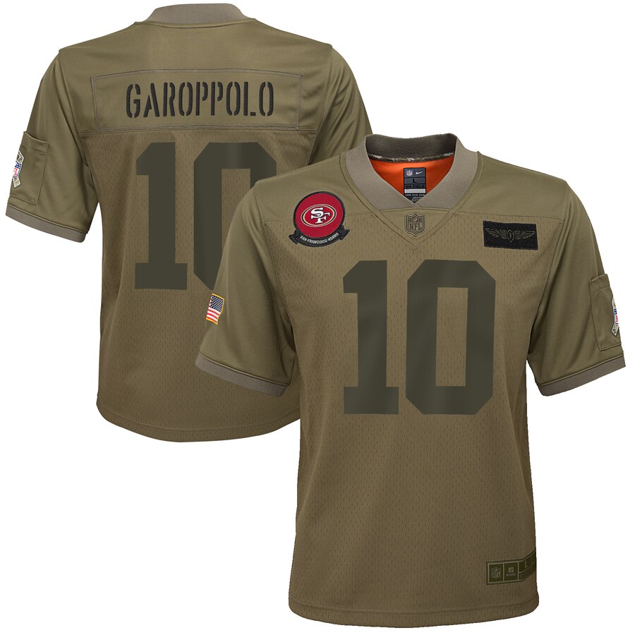 Youth NFL San Francisco 49ers #10 Jimmy Garoppolo 2019 Camo Salute To Service Limited Stitched Jersey