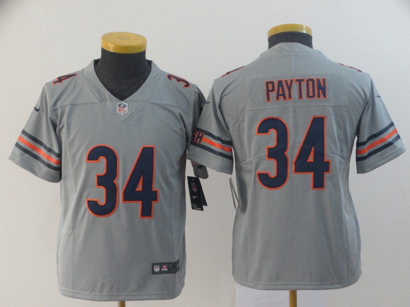 Youth Chicago Bears #34 Walter Payton 2019 Silver Inverted Legend Stitched NFL Jersey