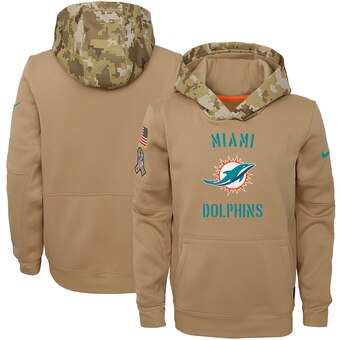 Youth Miami Dolphins Khaki 2019 Salute To Service Therma Pullover Hoodie