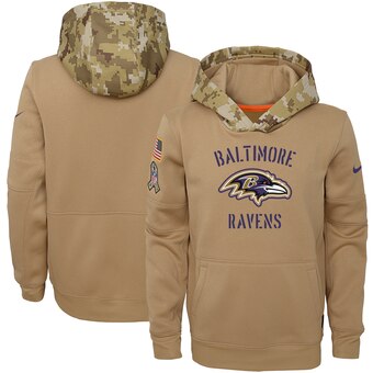 Youth Baltimore Ravens Khaki 2019 Salute To Service Therma Pullover Hoodie