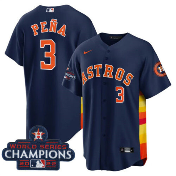 Youth Houston Astros #3 Jeremy Peña Navy 2022 World Series Champions With NO. In Front Stitched Baseball Jersey