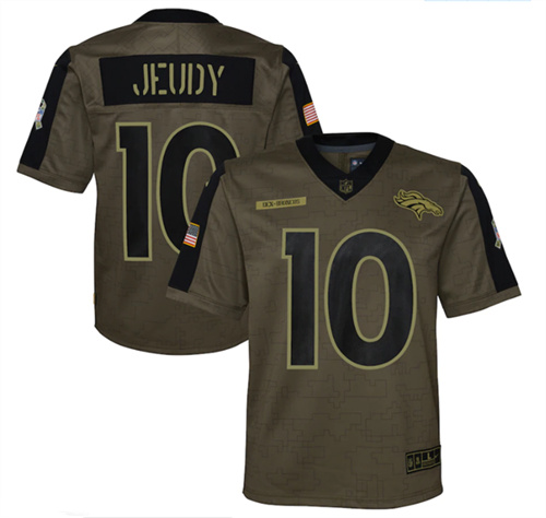 Youth Denver Broncos #10 Jerry Jeudy 2021 Olive Salute To Service Limited Stitched Jersey