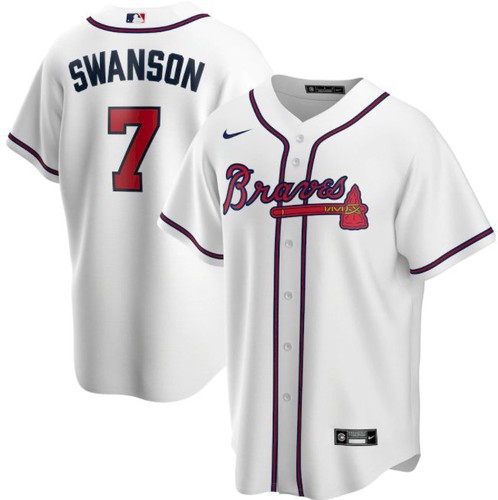 Youth Atlanta Braves #7 Dansby Swanson White Cool Base Stitched Jersey