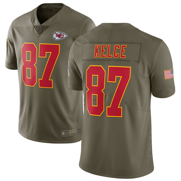 Youth Nike Kansas City Chiefs #87 Travis Kelce Olive Salute To Service Limited Stitched NFL Jersey