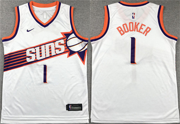 Youth Phoenix Suns #1 Devin Booker White Association Edition Stitched Basketball Jersey