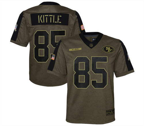 Youth San Francisco 49ers #85 George Kittle 2021 Olive Salute To Service Limited Stitched Jersey