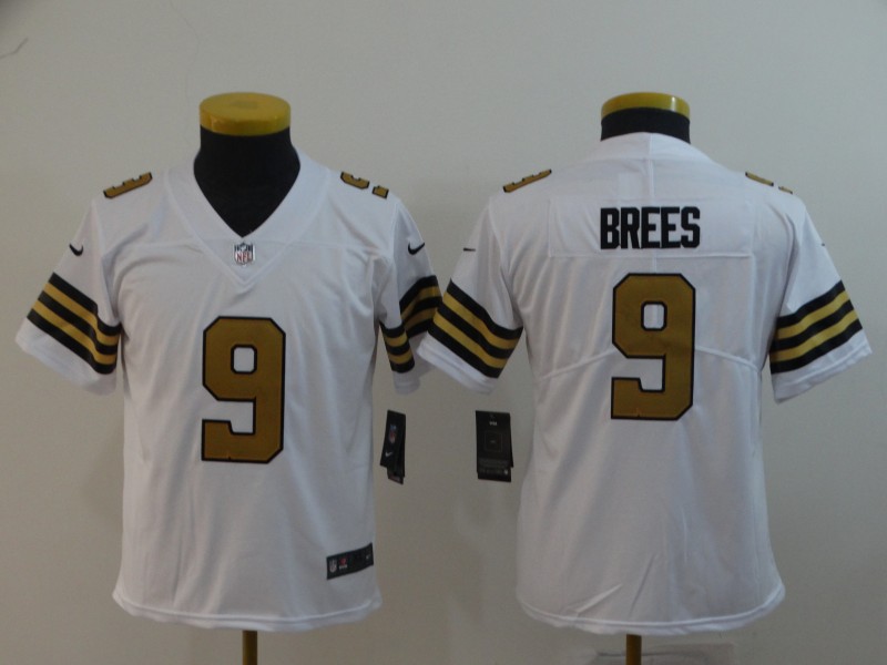 Youth New Orleans Saints #9 Drew Brees White Limited Rush Stitched NFL Jersey