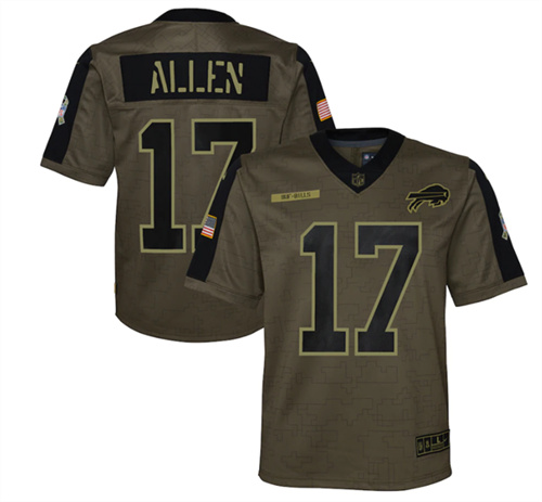 Youth Buffalo Bills #17 Josh Allen 2021 Olive Salute To Service Limited Stitched Jersey