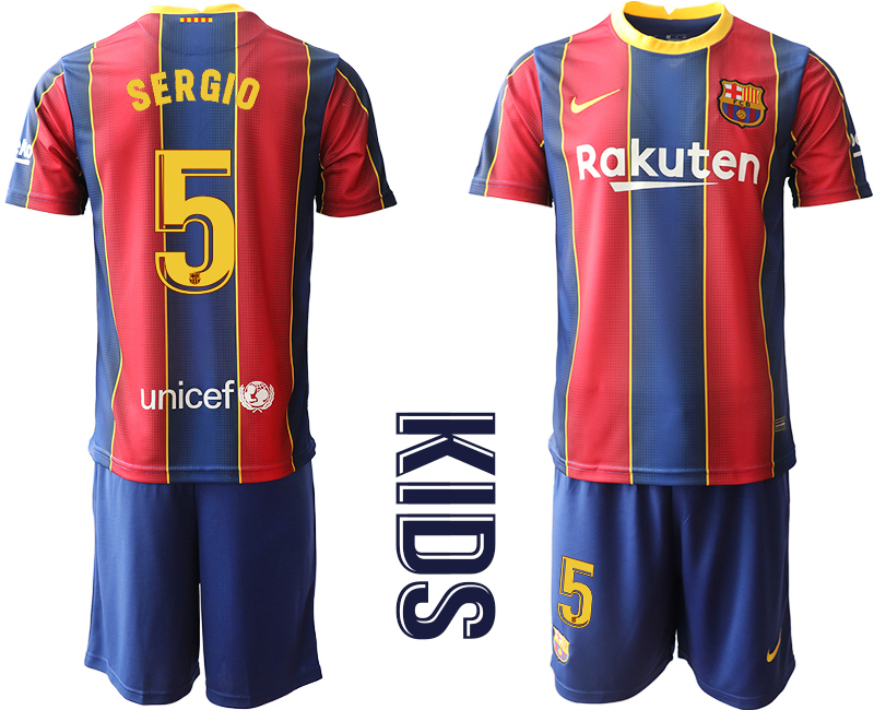 Barcelona #5 Sergio Home Kid Soccer Club Jersey