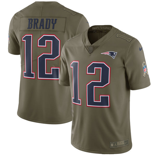Youth Nike New England Patriots #12 Tom Brady Olive Salute to Service Limited Stitched NFL Jersey