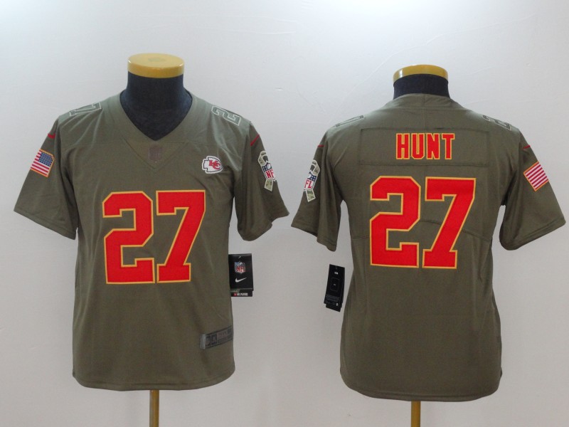 Youth Kansas City Chiefs #27 Kareem Hunt Olive Salute To Service Limited Stitched NFL Jersey
