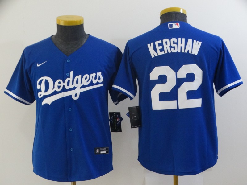 Youth Los Angeles Dodgers #22 Clayton Kershaw Blue Cool Base Stitched Jersey
