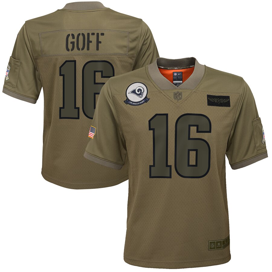 Youth Los Angeles Rams #16 Jared Goff 2019 Camo Salute To Service Stitched NFL Jersey