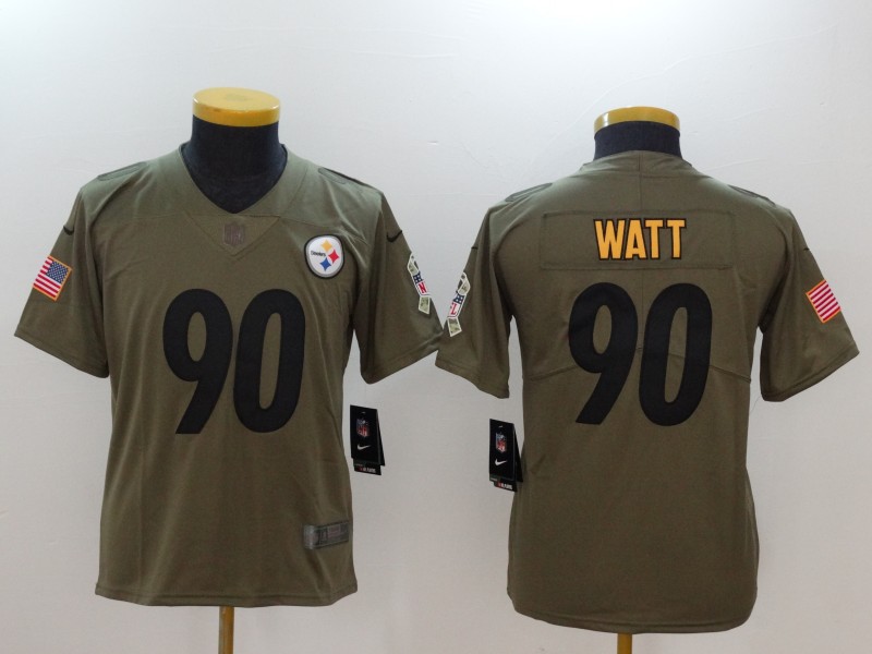 Youth Pittsburgh Steelers #90 T.J. Watt Green Salute To Service Limited Stitched NFL Jersey