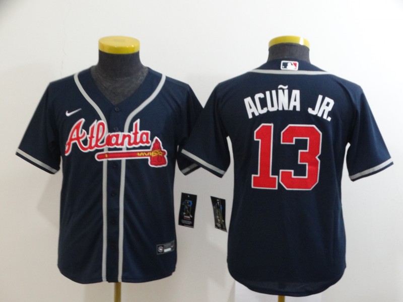 Youth Atlanta Braves #13 Ronald Acuña Jr Navy Cool Base Stitched Youth MLB Jersey