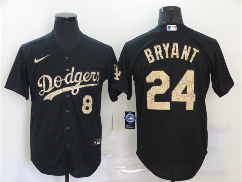 Youth Los Angeles Dodgers Black Front #8 Back #24 Kobe Bryant 2020 Black Mamba Snake Stitched MLB Jersey