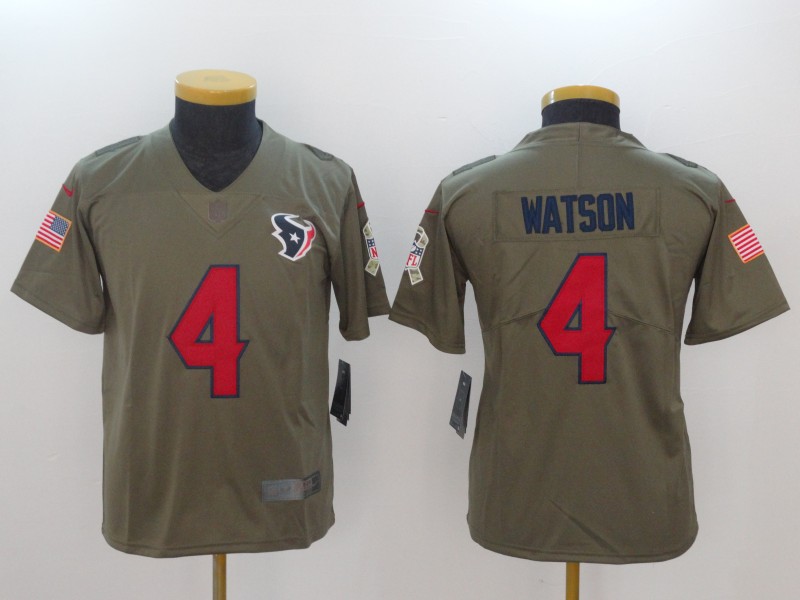 Youth Houston Texans #4 Deshaun Watson Olive Salute To Service Limited Stitched NFL Jersey