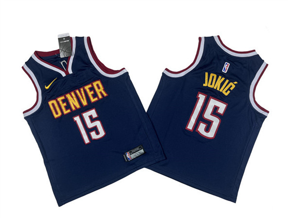 Youth Denver Nuggets #15 Nikola Jokic Navy Stitched Basketball Jersey
