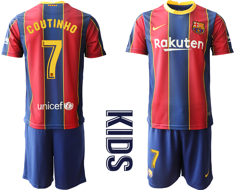 Barcelona #7 Coutinho Home Kid Soccer Club Jersey