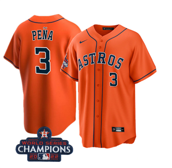 Youth Houston Astros #3 Jeremy Peña Orange 2022 World Series Champions With NO. In Front Stitched Baseball Jersey