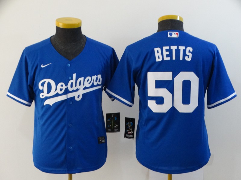 Youth Los Angeles Dodgers #50 Mookie Betts Blue Cool Base Stitched MLB Jersey