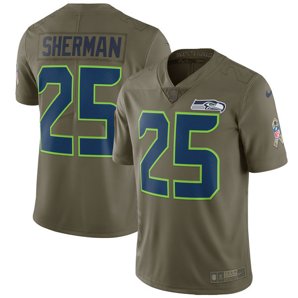 Youth Nike Seattle Seahawks #25 Richard Sherman Olive Salute To Service Limited Stitched NFL Jersey