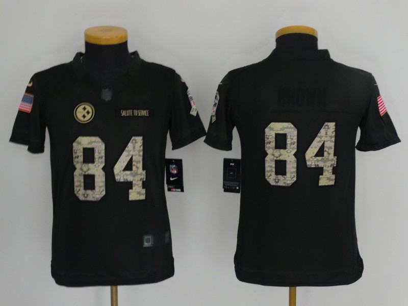 Youth Pittsburgh Steelers #84 Antonio Brown Black Salute To Service Limited Stitched NFL Jersey