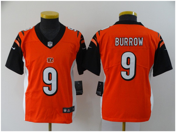 Youth Cincinnati Bengals #9 Joe Burrow Orange Vapor Untouchable Limited Stitched Jersey