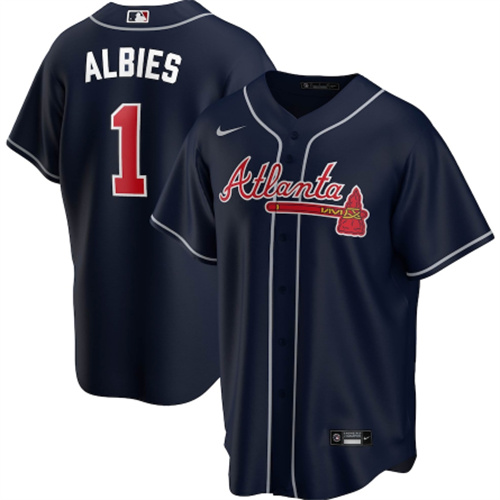 Youth Atlanta Braves #1 Ozzie Albies Navy Cool Base Stitched Jersey