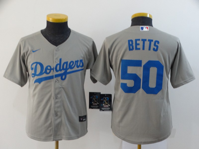 Youth Los Angeles Dodgers #50 Mookie Betts Grey Cool Base Stitched MLB Jersey