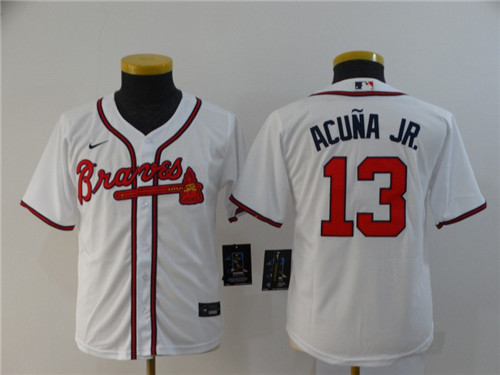 Youth Atlanta Braves #13 Ronald Acuña Jr White Cool Base Stitched Youth MLB Jersey