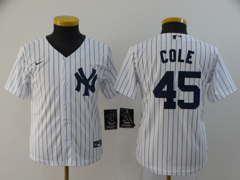 Youth New York Yankees #45 Gerrit Cole White Cool Base Stitched MLB Jersey