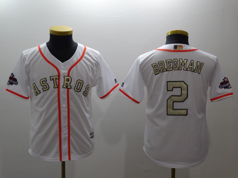 Youth Houston Astros #2 Alex Bregman Majestic White 2018 Gold Program Cool Base Player Stitched MLB Jersey