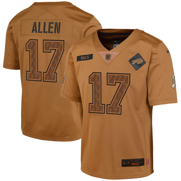 Youth Buffalo Bills #17 Josh Allen 2023 Brown Salute To Service Limited Football Stitched Jersey