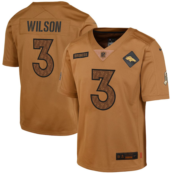 Youth Denver Broncos #3 Russell Wilson 2023 Brown Salute To Service Limited Football Stitched Jersey