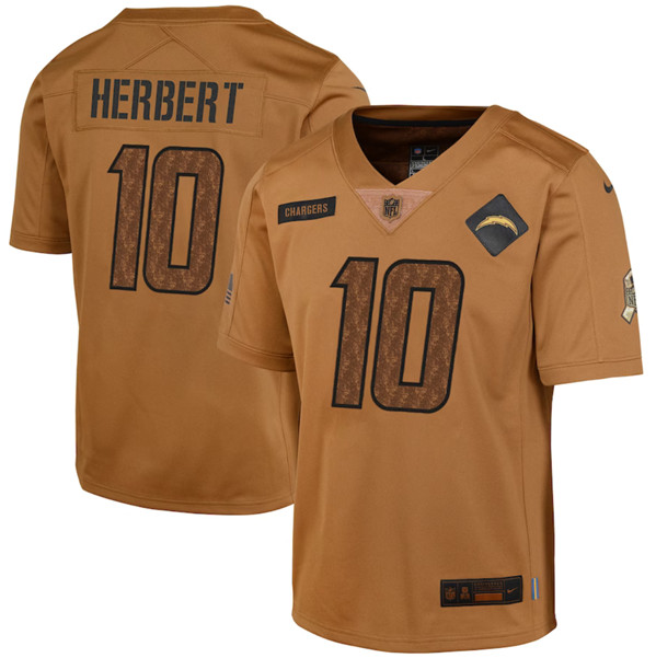 Youth Los Angeles Chargers #10 Justin Herbert 2023 Brown Salute To Service Limited Football Stitched Jersey