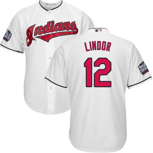Indians #12 Francisco Lindor White Home 2016 World Series Bound Stitched Youth MLB Jersey