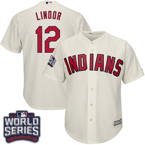 Indians #12 Francisco Lindor Cream Alternate 2016 World Series Bound Stitched Youth MLB Jersey