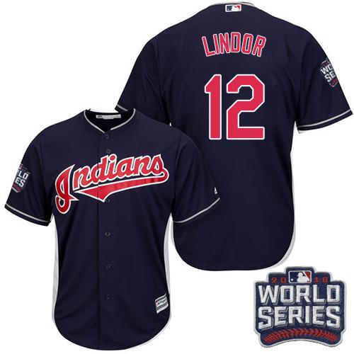 Indians #12 Francisco Lindor Navy Blue Alternate 2016 World Series Bound Stitched Youth MLB Jersey