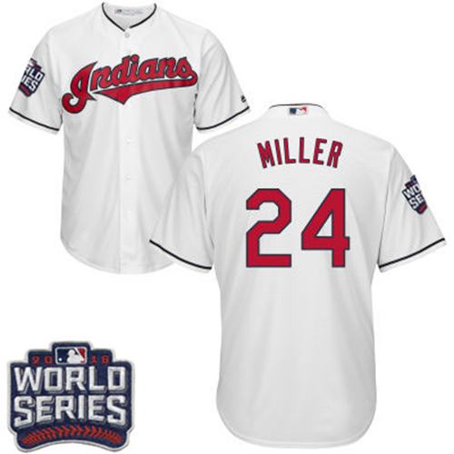 Indians #24 Andrew Miller White Home 2016 World Series Bound Stitched Youth MLB Jersey