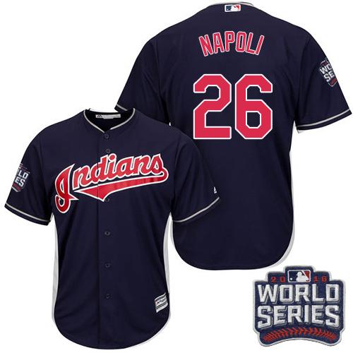 Indians #26 Mike Napoli Navy Blue Alternate 2016 World Series Bound Stitched Youth MLB Jersey