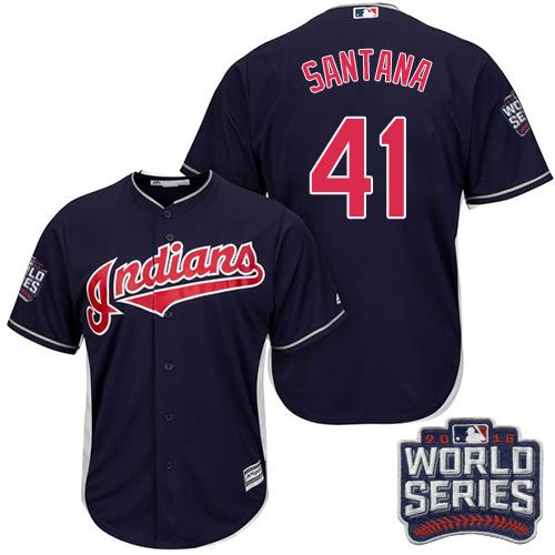 Indians #41 Carlos Santana Navy Blue Alternate 2016 World Series Bound Stitched Youth MLB Jersey