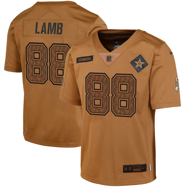 Youth Dallas Cowboys #88 CeeDee Lamb 2023 Brown Salute To Service Limited Football Stitched Jersey