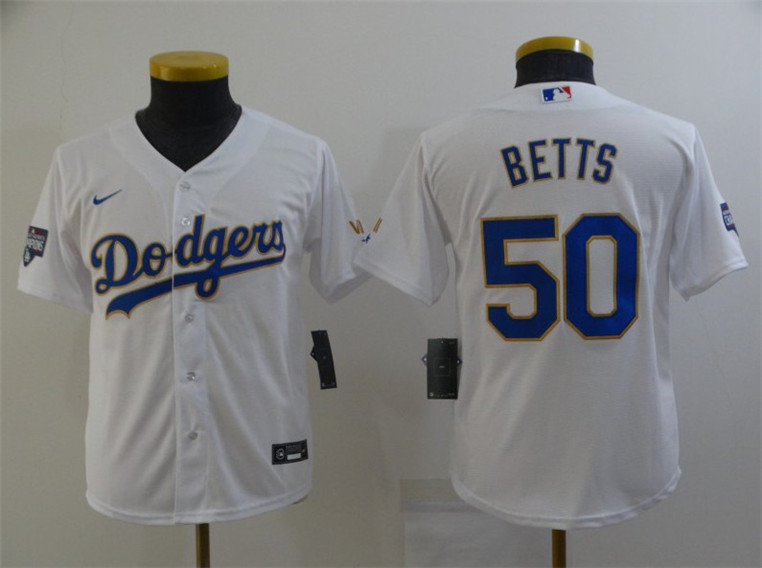 Youth Los Angeles Dodgers #50 Mookie Betts White Cool Base Stitched MLB Jersey