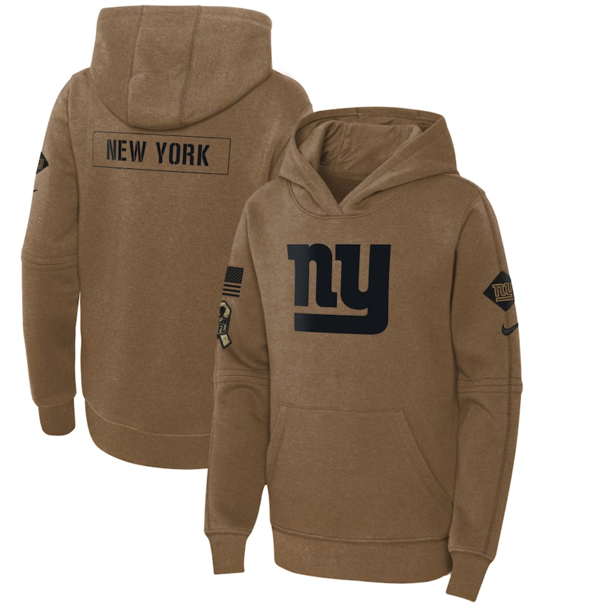 Youth New York Giants 2023 Brown Salute To Service Pullover Hoodie