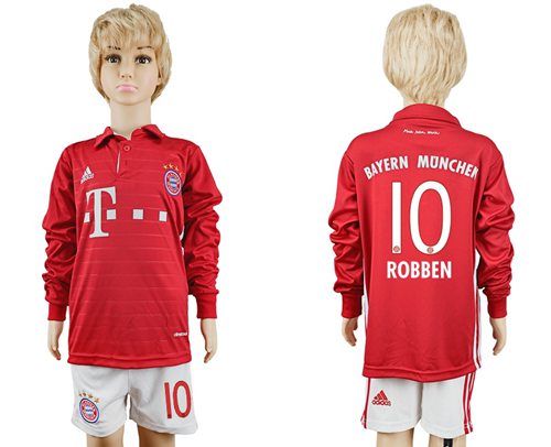 Bayern Munchen #10 Robben Home Long Sleeves Kid Soccer Club Jersey
