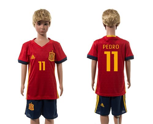 Spain #11 Perdo Red Home Kid Soccer Country Jersey