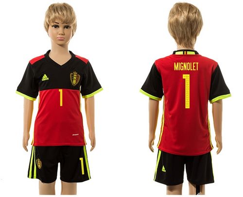 Belgium #1 Mignolet Red Home Kid Soccer Country Jersey