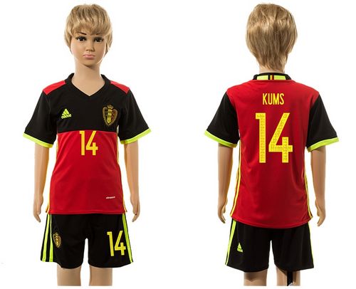 Belgium #14 Kums Red Home Kid Soccer Country Jersey