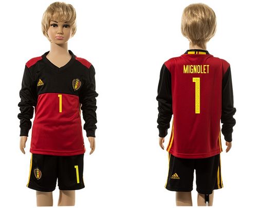 Belgium #1 Mignolet Red Home Long Sleeves Kid Soccer Country Jersey